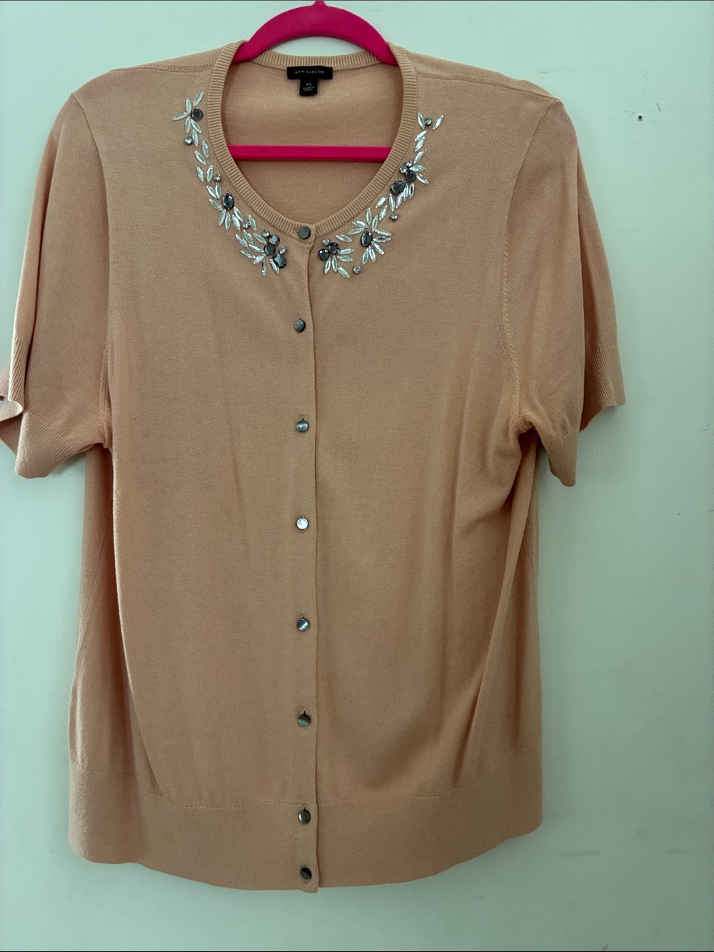 Ann Taylor Peach Embellished Button-Down Top